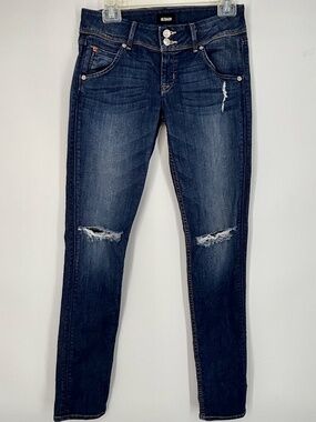 Hudson Womens Size 26 Collin Flap Skinny Jeans Dark Blue Low Rise Distressed